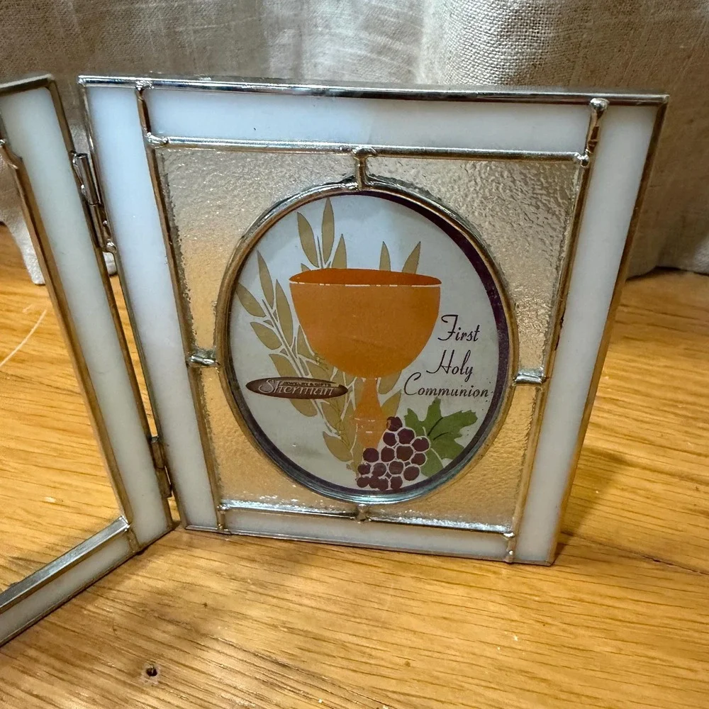 Sherman Leaded Stained Glass First Holy Communion Hinged Photo‎ Frame Cross Gift
